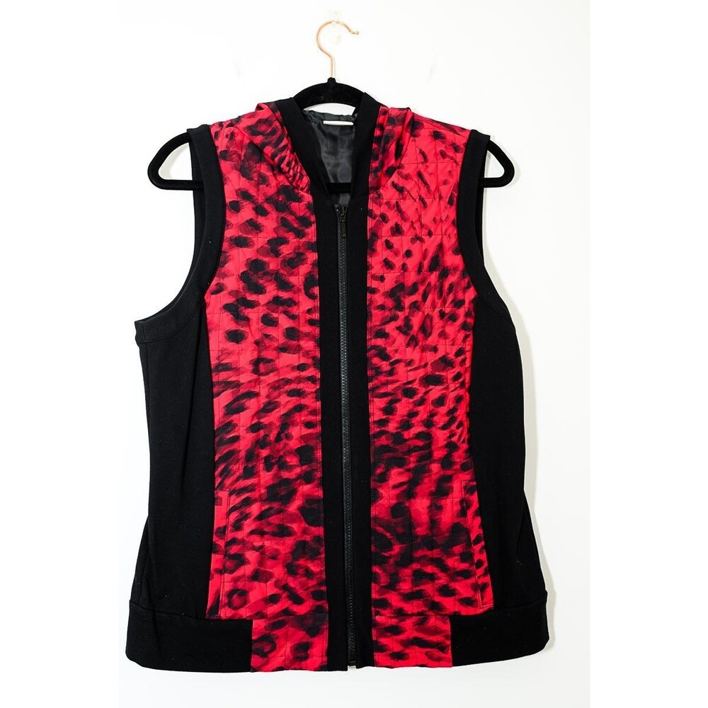 Zenergy by chico's 1 M Black Red quilted Vest hooded Edgy